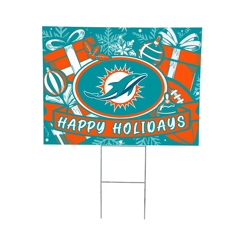 Miami Dolphins 24" x 18" Happy Holidays Christmas Outdoor Staked Yard Sign