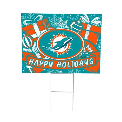 Miami Dolphins 24" x 18" Happy Holidays Christmas Outdoor Staked Yard Sign