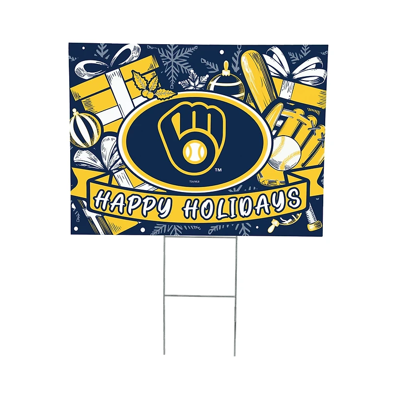 Milwaukee Brewers 24" x 18" Happy Holidays Christmas Outdoor Staked Yard Sign