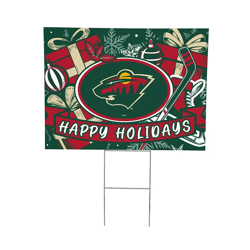 Minnesota Wild 24" x 18" Happy Holidays Christmas Outdoor Staked Yard Sign
