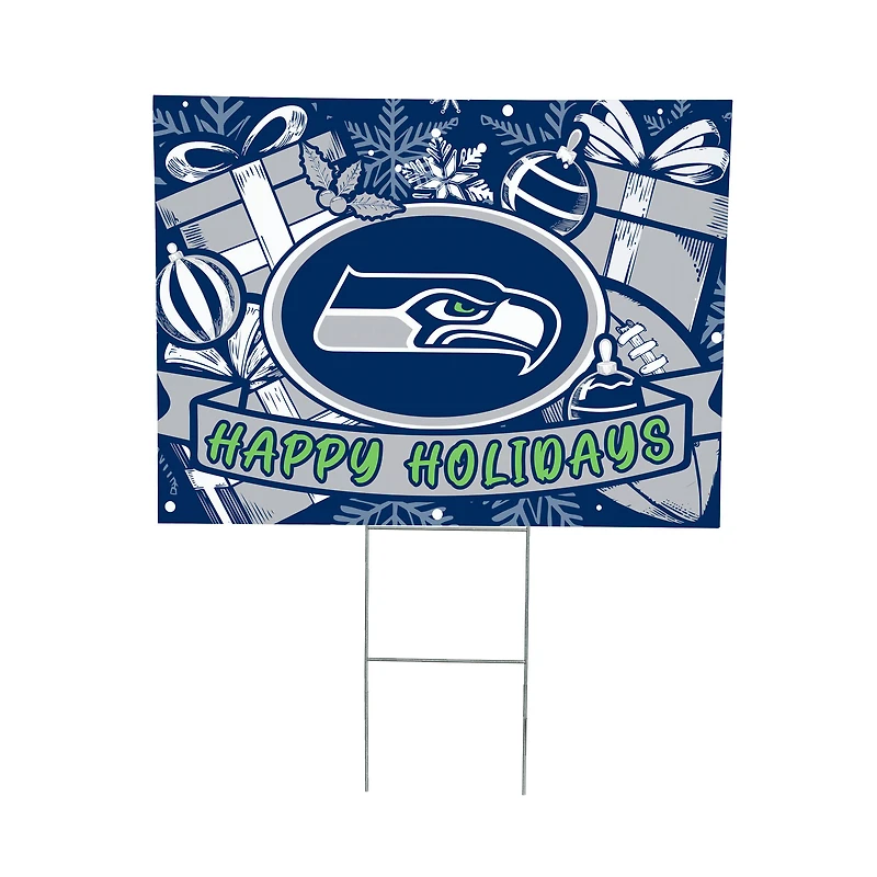 Seattle Seahawks 24" x 18" Happy Holidays Christmas Outdoor Staked Yard Sign