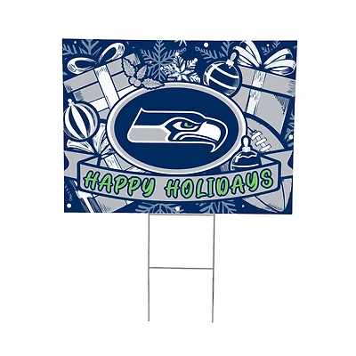 Seattle Seahawks 24" x 18" Happy Holidays Christmas Outdoor Staked Yard Sign