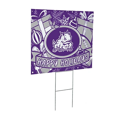 TCU Horned Frogs 24" x 18" Happy Holidays Christmas Outdoor Staked Yard Sign