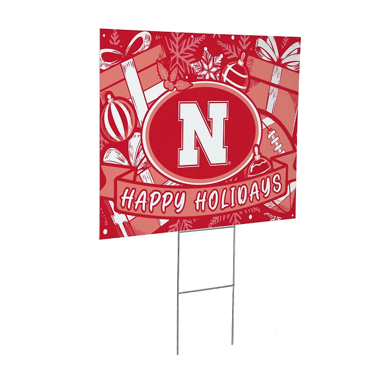 Nebraska Huskers 24" x 18" Happy Holidays Christmas Outdoor Staked Yard Sign