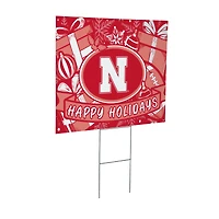 Nebraska Huskers 24" x 18" Happy Holidays Christmas Outdoor Staked Yard Sign