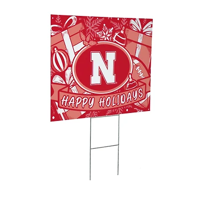 Nebraska Huskers 24" x 18" Happy Holidays Christmas Outdoor Staked Yard Sign