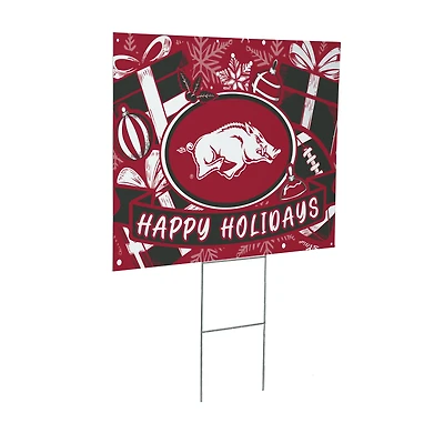 Arkansas Razorbacks 24" x 18" Happy Holidays Christmas Outdoor Staked Yard Sign