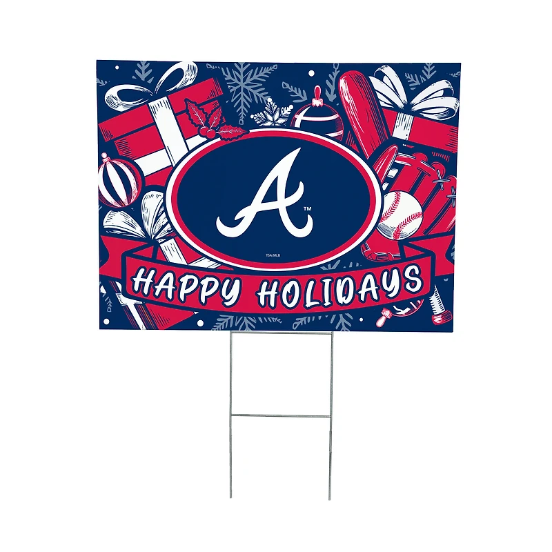 Atlanta Braves 24" x 18" Happy Holidays Christmas Outdoor Staked Yard Sign