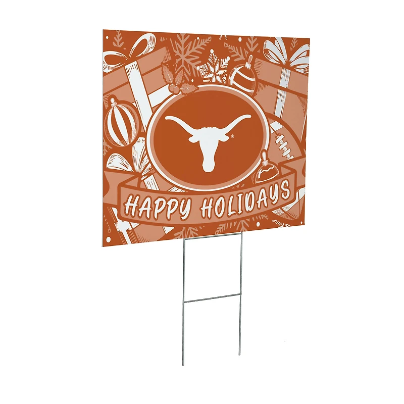 Texas Longhorns 24" x 18" Happy Holidays Christmas Outdoor Staked Yard Sign