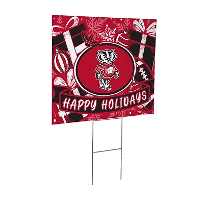 Wisconsin Badgers 24" x 18" Happy Holidays Christmas Outdoor Staked Yard Sign