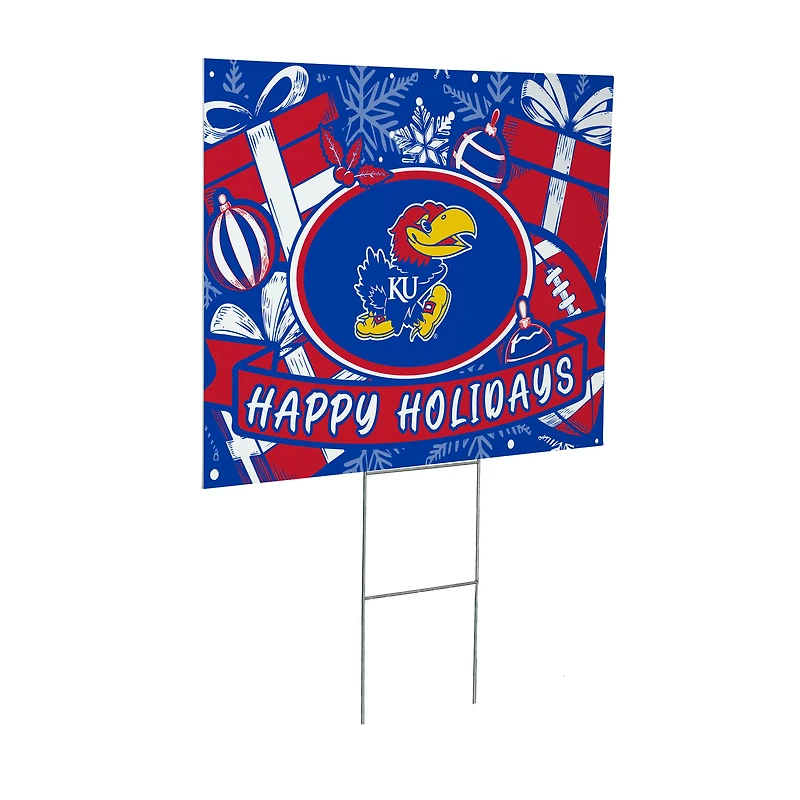 Kansas Jayhawks 24" x 18" Happy Holidays Christmas Outdoor Staked Yard Sign