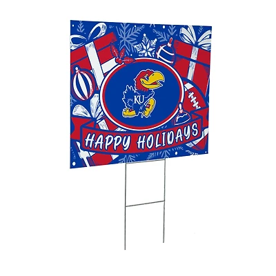 Kansas Jayhawks 24" x 18" Happy Holidays Christmas Outdoor Staked Yard Sign