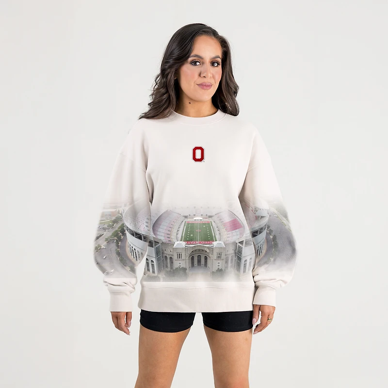 Women's Gameday Couture Natural Ohio State Buckeyes Power Move Stadium Premium Drop Shoulder Sweatshirt