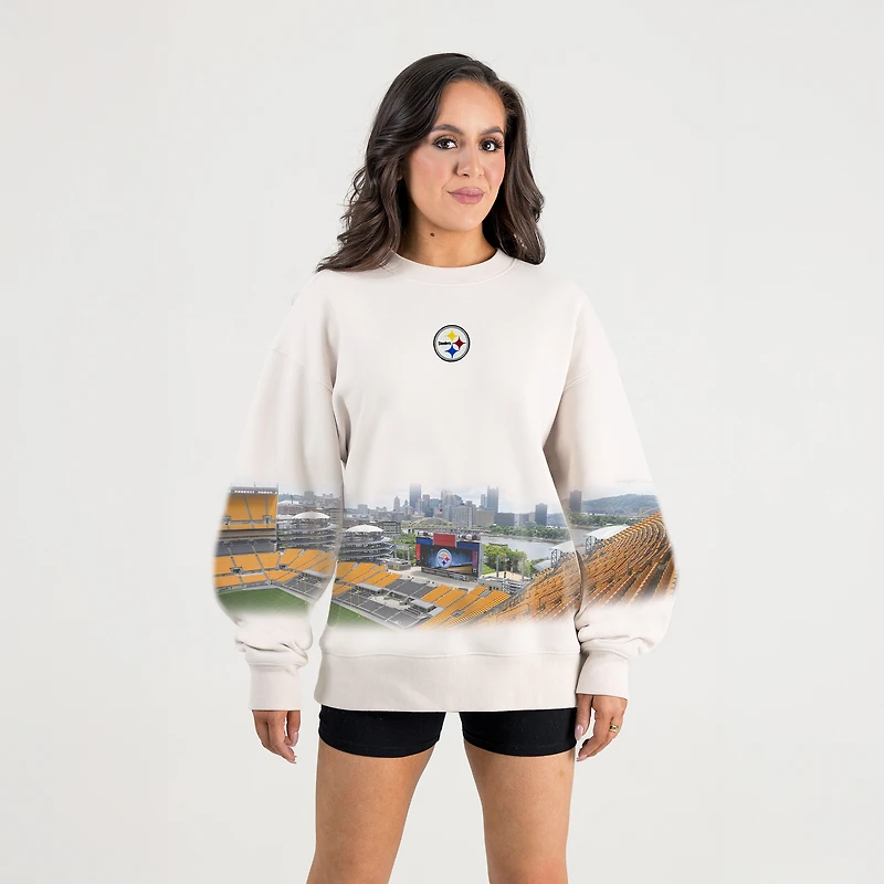 Women's Gameday Couture Natural Pittsburgh Steelers Power Move Stadium Premium Drop Shoulder Sweatshirt