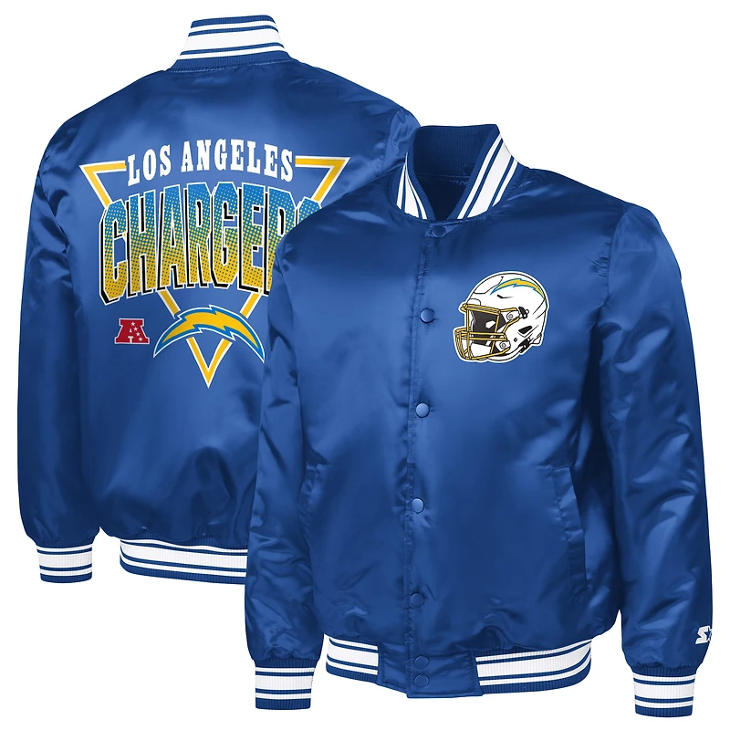 Men's Starter  Royal Los Angeles Chargers Printed Triangle Graphic Satin Full-Snap Varsity Jacket