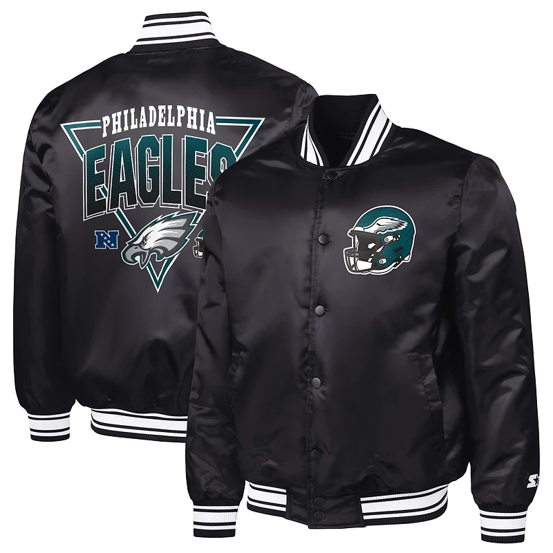 Men's Starter  Black Philadelphia Eagles Printed Triangle Graphic Satin Full-Snap Varsity Jacket