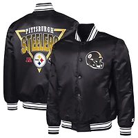 Men's Starter  Black Pittsburgh Steelers Printed Triangle Graphic Satin Full-Snap Varsity Jacket