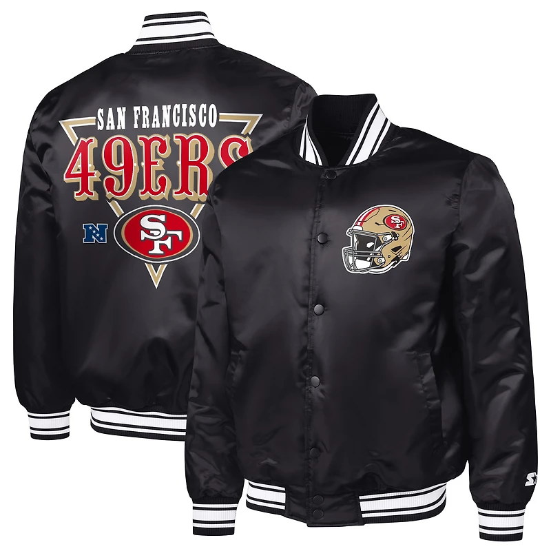 Men's Starter  Black San Francisco 49ers Printed Triangle Graphic Satin Full-Snap Varsity Jacket