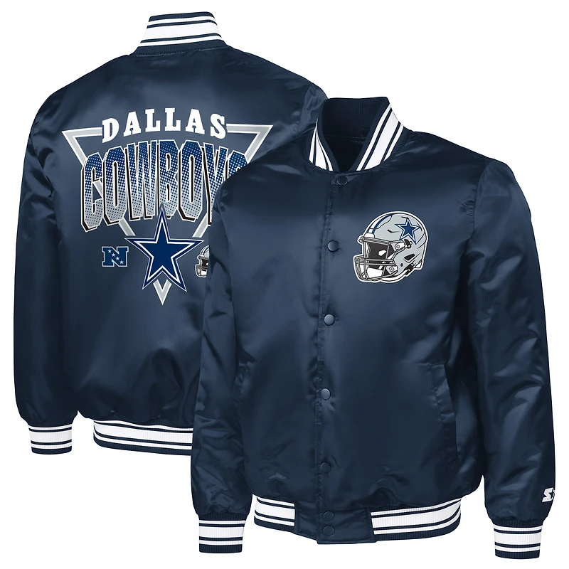 Men's Starter  Navy Dallas Cowboys Printed Triangle Graphic Satin Full-Snap Varsity Jacket