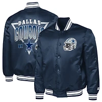 Men's Starter  Navy Dallas Cowboys Printed Triangle Graphic Satin Full-Snap Varsity Jacket