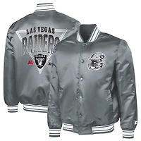 Men's Starter  Gray Las Vegas Raiders Printed Triangle Graphic Satin Full-Snap Varsity Jacket