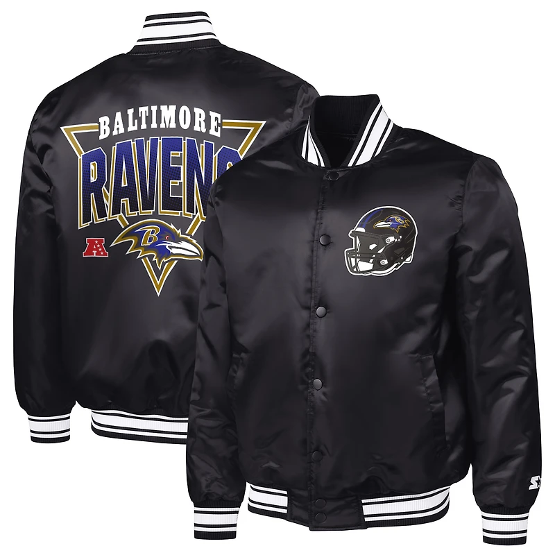 Men's Starter  Black Baltimore Ravens Printed Triangle Graphic Satin Full-Snap Varsity Jacket