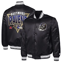 Men's Starter  Black Baltimore Ravens Printed Triangle Graphic Satin Full-Snap Varsity Jacket