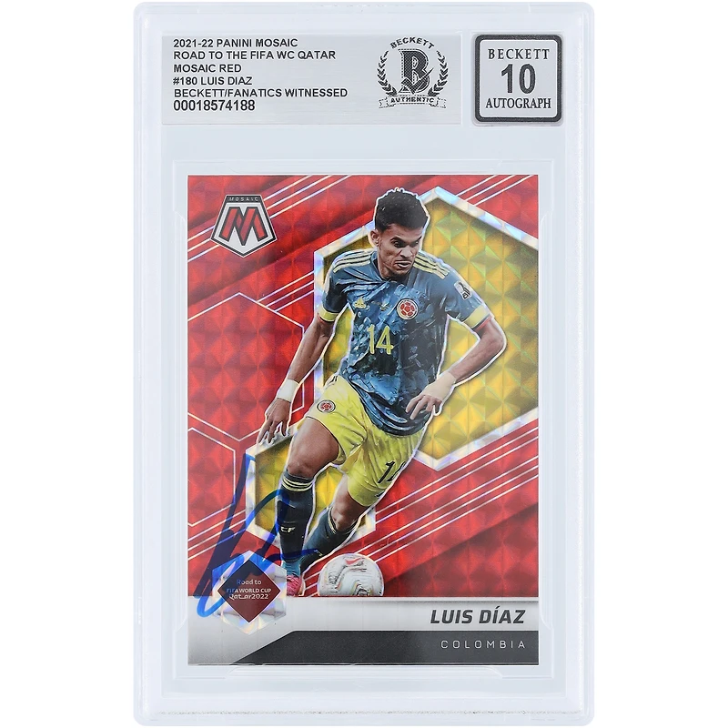 Luis Diaz Colombia National Team Autographed 2021-22 Panini Mosaic Road To The FIFA World Cup Qatar Mosaic Red Prizm #180 Beckett Fanatics Witnessed Authenticated Auto 10 Card