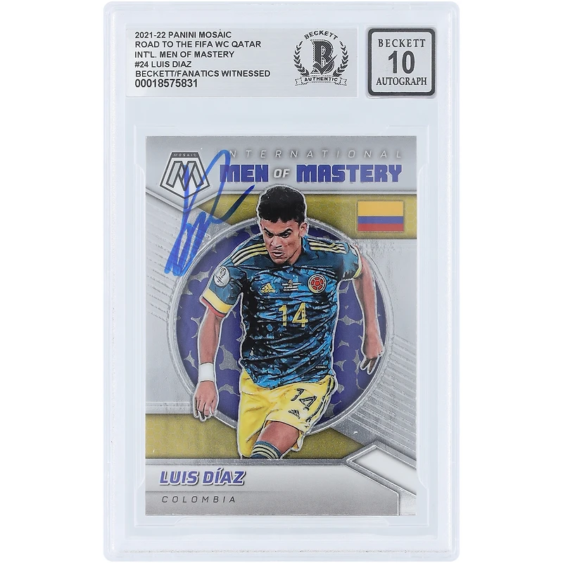 Luis Diaz Colombia National Team Autographed 2021-22 Panini Mosaic Road To The FIFA World Cup Qatar International Men Of Mastery #24 Beckett Fanatics Witnessed Authenticated Auto 10 Card