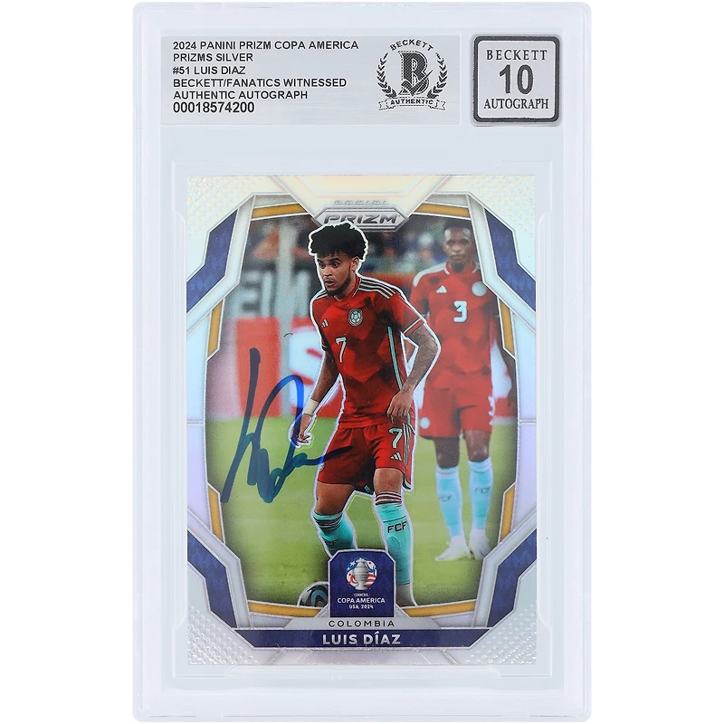 Luis Diaz Colombia National Team Autographed 2024 Panini Prizm Copa America Silver Prizm #51 Beckett Fanatics Witnessed Authenticated Auto 10 Card