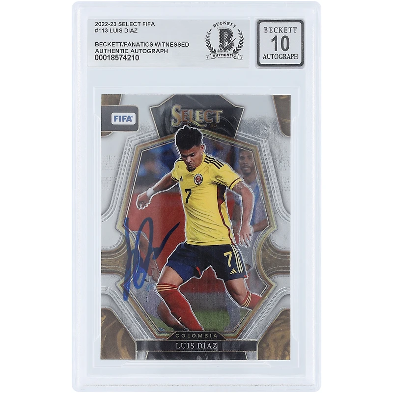 Luis Diaz Colombia National Team Autographed 2022-23 Panini Select FIFA #113 Beckett Fanatics Witnessed Authenticated Auto 10 Card