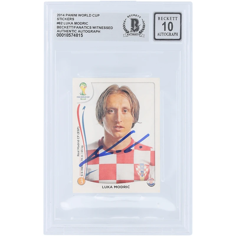 Luka Modric Croatia National Team Autographed 2014 Panini FIFA World Cup Sticker #62 Beckett Fanatics Witnessed Authenticated 10 Card