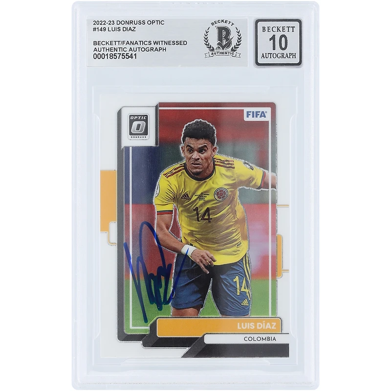 Luis Diaz Colombia National Team Autographed 2022-23 Panini Donruss Optic #149 Beckett Fanatics Witnessed Authenticated Auto 10 Card
