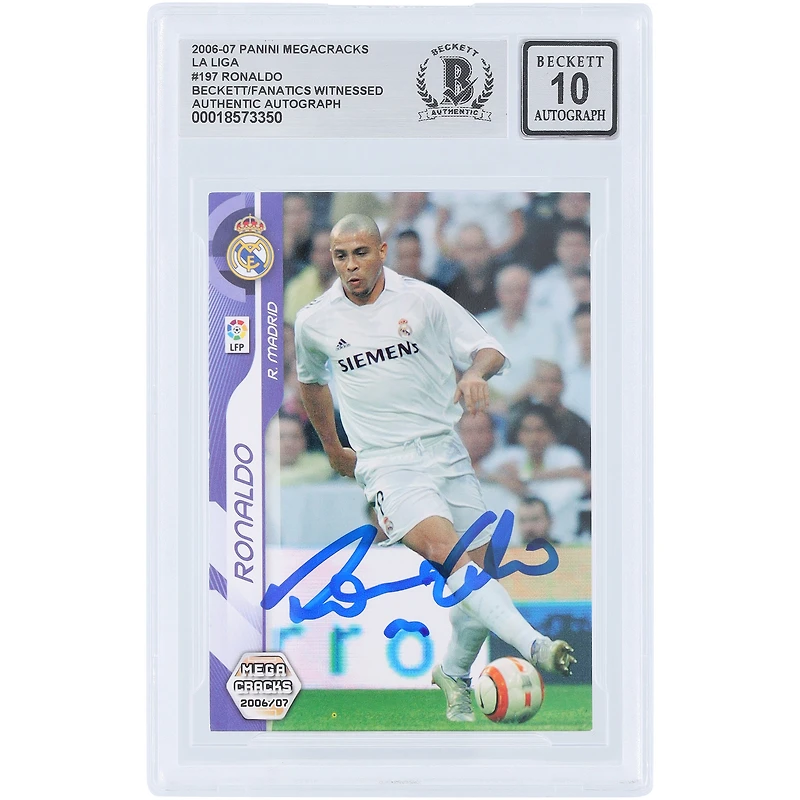 Ronaldo Real Madrid Autographed 2006-07 Panini Megacracks La Liga #197 Beckett Fanatics Witnessed Authenticated Auto 10 Card