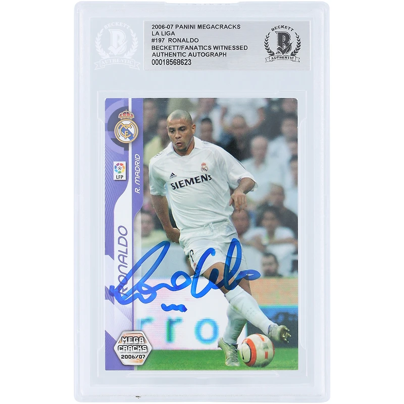 Ronaldo Real Madrid Autographed 2006-07 Panini Megacracks La Liga #197 Beckett Fanatics Witnessed Authenticated Card