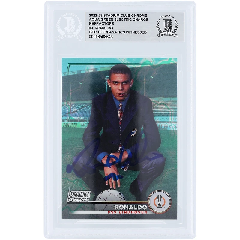 Ronaldo PSV Eindhoven Autographed 2022-23 Topps Stadium Club Chrome UEFA Aqua Green Electric Charge Refractor #9 #/225 Beckett Fanatics Witnessed Authenticated Card