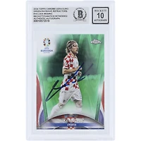 Luka Modric Croatia National Team Autographed 2024 Topps Chrome UEFA Euro Green Raywave Refractor #10 Beckett Fanatics Witnessed Authenticated 10 Card