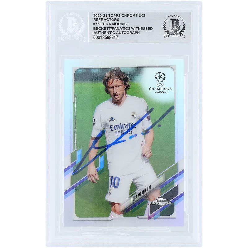 Luka Modric Real Madrid Autographed 2020-21 Topps Chrome UEFA Refractor #75 Beckett Fanatics Witnessed Authenticated Card