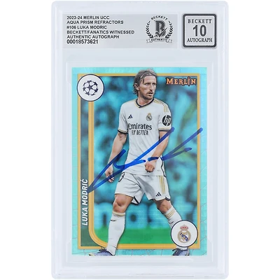Luka Modric Real Madrid Autographed 2023-24 Topps Merlin UEFA Aqua Prism Refractor #106 Beckett Fanatics Witnessed Authenticated 10 Card