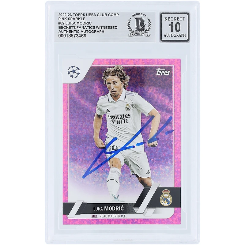 Luka Modric Real Madrid Autographed 2022-23 Topps UEFA Pink Sparkle #62 Beckett Fanatics Witnessed Authenticated 10 Card