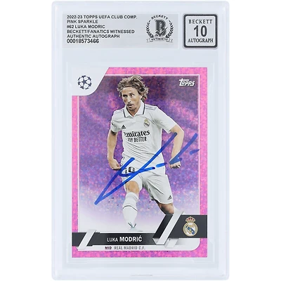 Luka Modric Real Madrid Autographed 2022-23 Topps UEFA Pink Sparkle #62 Beckett Fanatics Witnessed Authenticated 10 Card