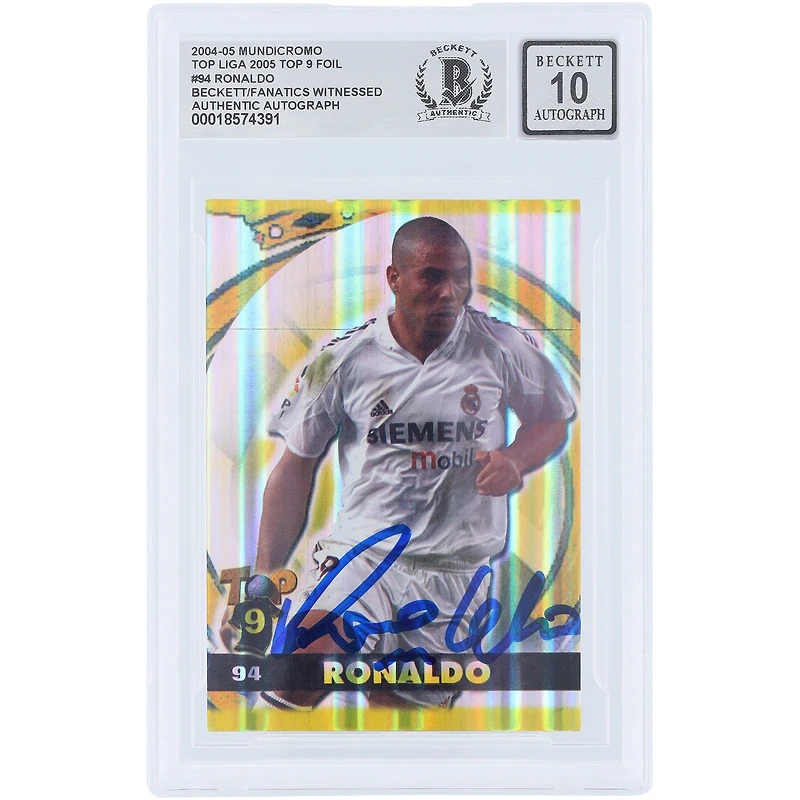 Ronaldo Real Madrid Autographed 2004-05 Mundicromo Top Liga '05 Top 9 Foil #94 Beckett Fanatics Witnessed Authenticated Auto 10 Card