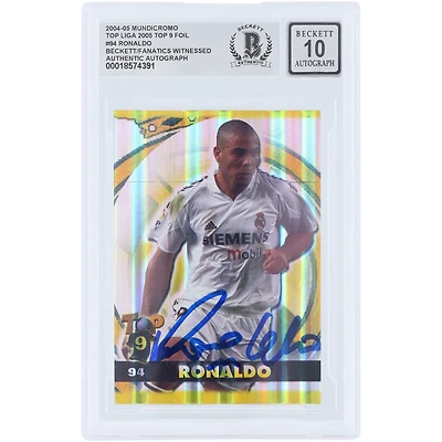 Ronaldo Real Madrid Autographed 2004-05 Mundicromo Top Liga '05 Top 9 Foil #94 Beckett Fanatics Witnessed Authenticated Auto 10 Card