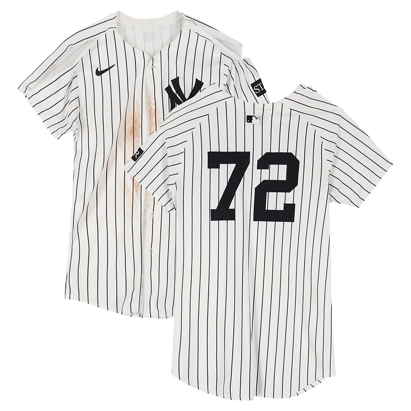 Jose Caballero New York Yankees Game-Used #72 White Pinstripe Nike Jersey vs. Chicago White Sox on September 23, 2025