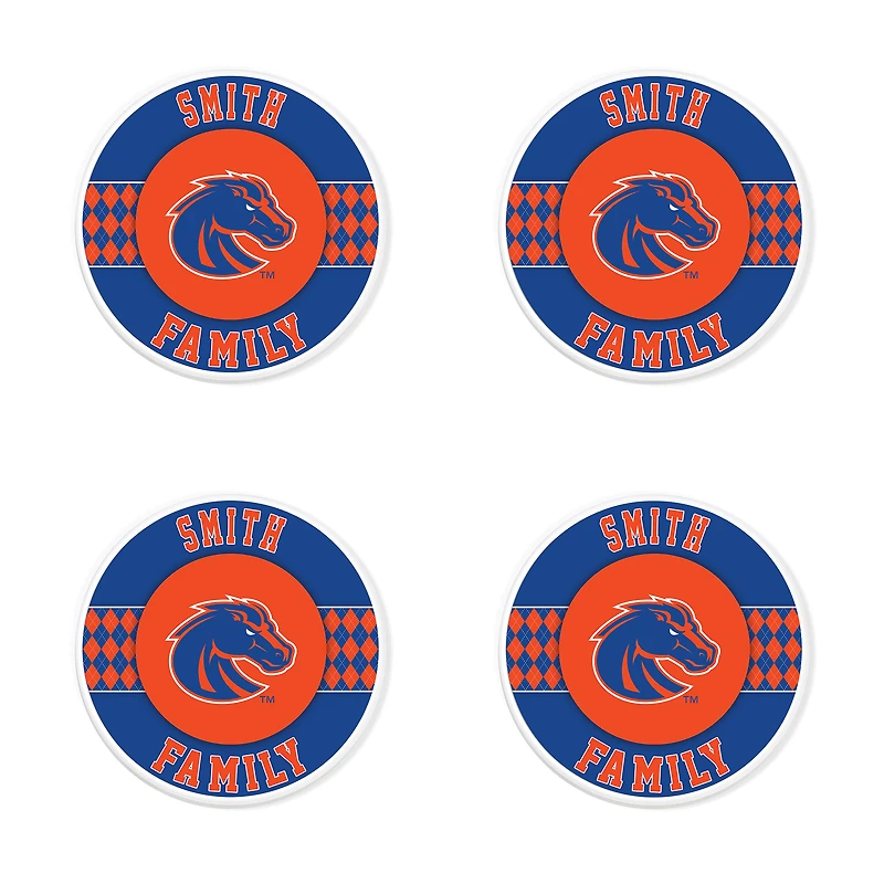 Boise State Broncos 4" Personalized Circular Coasters 4-Pack Set