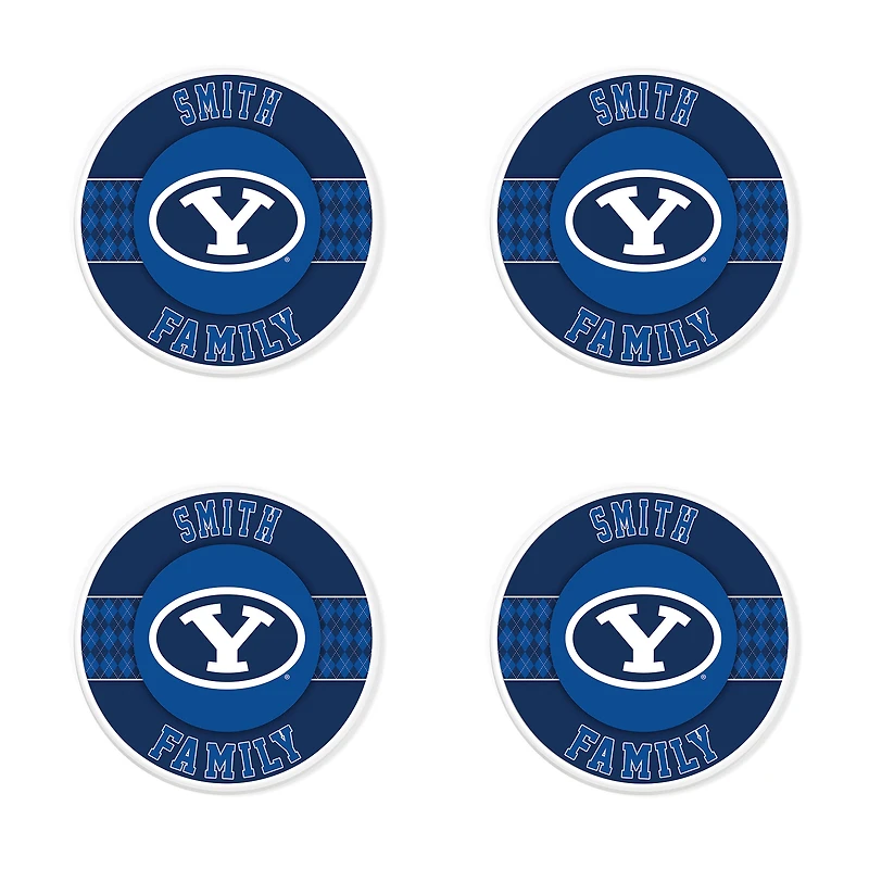 BYU Cougars 4" Personalized Circular Coasters 4-Pack Set