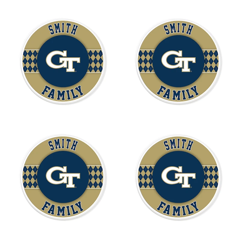 Georgia Tech Yellow Jackets 4" Customizable Circular Coasters 4-Pack Set