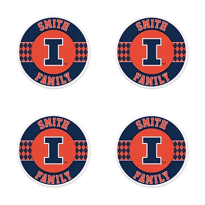 Illinois Fighting Illini 4" Personalized Circular Coasters 4-Pack Set