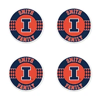 Illinois Fighting Illini 4" Personalized Circular Coasters 4-Pack Set