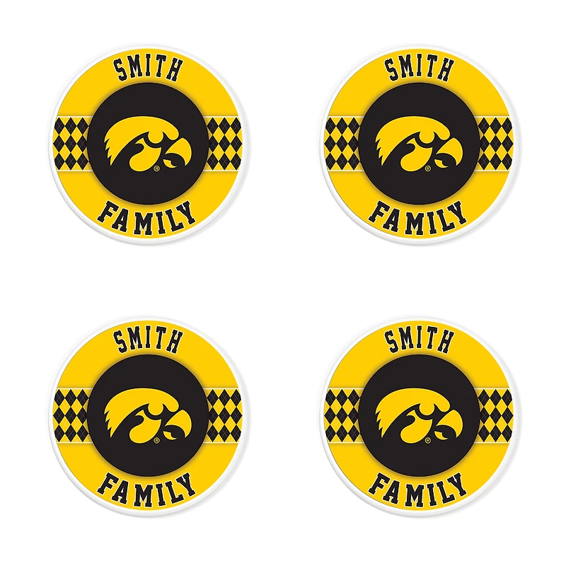 Iowa Hawkeyes 4" Customizable Circular Coasters 4-Pack Set